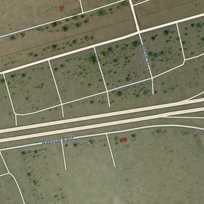 Close-up of the map of Pyote, Texas print showing street and building detail
