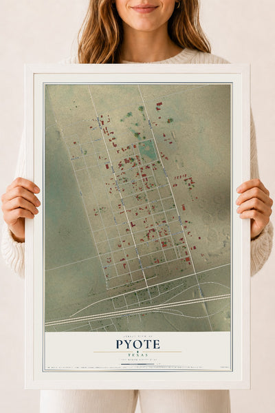Map of Pyote, Texas, 18 x 24 inch print in a white wood frame