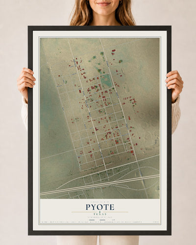 Map of Pyote, Texas, 24 x 36 inch print in a black wood frame