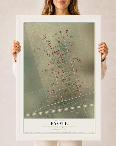 Map of Pyote, Texas, 24 x 36 inch print in a white wood frame