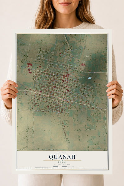 Map of Quanah, Texas, 18 x 24 inch unframed archival matte print
