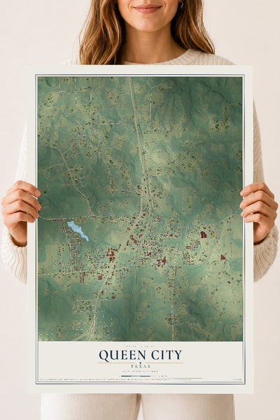 Map of Queen City, Texas, 18 x 24 inch unframed archival matte print