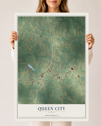 Map of Queen City, Texas, 24 x 36 inch unframed archival matte print