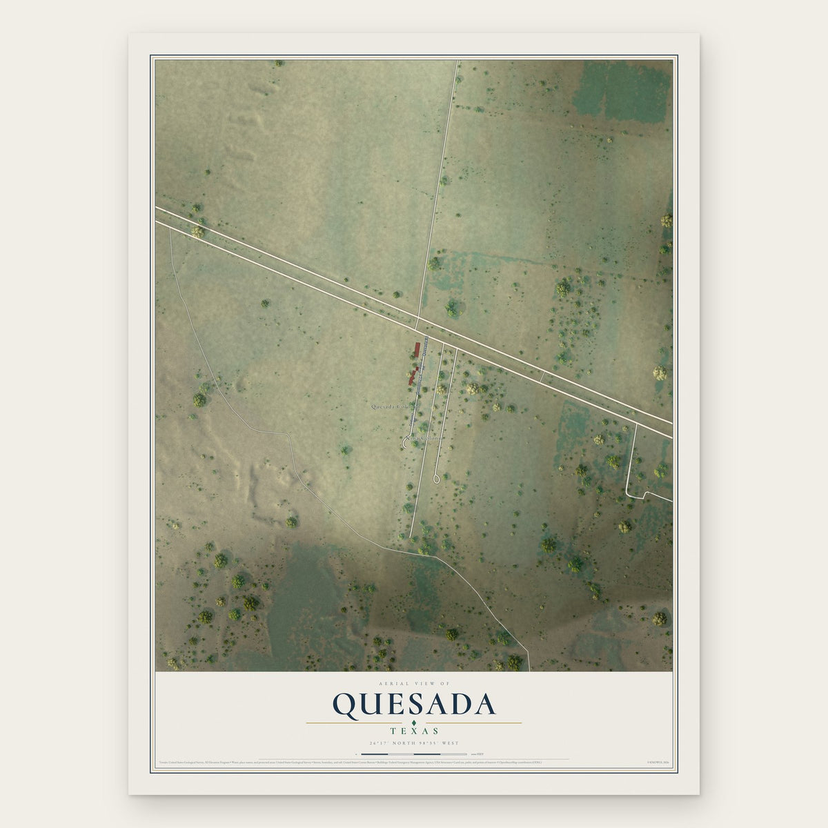 Quesada, Texas map print, the full design