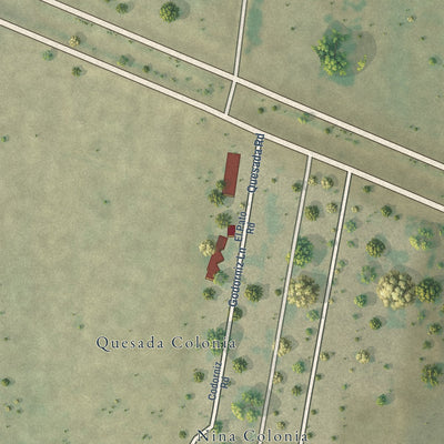 Close-up of the map of Quesada, Texas print showing street and building detail