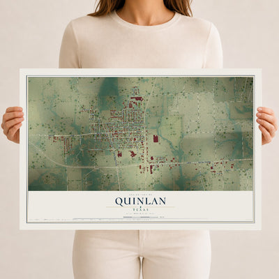 Map of Quinlan, Texas, 12 x 18 inch unframed archival matte print