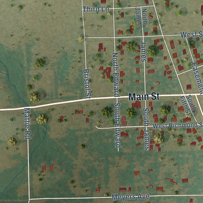 Second close-up of the map of Quinlan, Texas print showing more streets and buildings