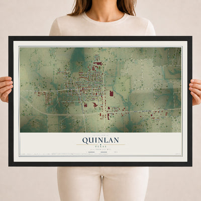 Map of Quinlan, Texas, 18 x 24 inch print in a black wood frame