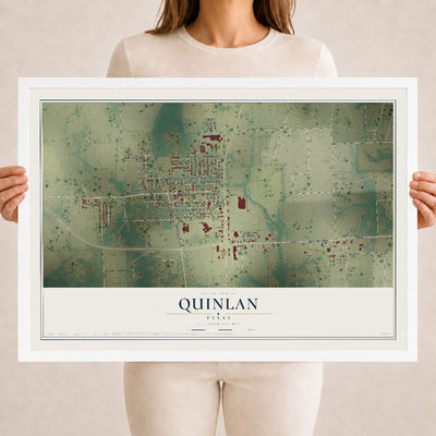 Map of Quinlan, Texas, 18 x 24 inch print in a white wood frame