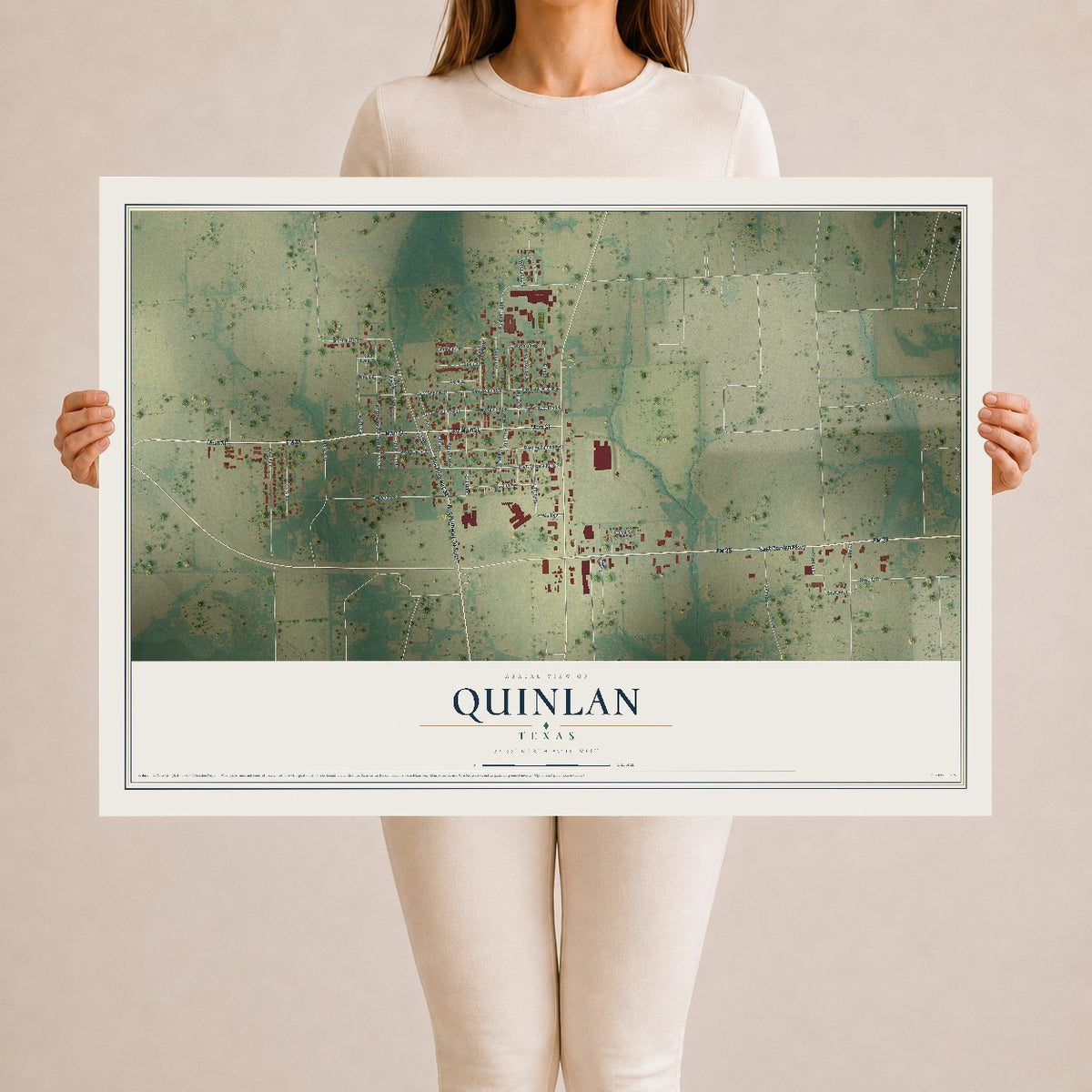Map of Quinlan, Texas, 24 x 36 inch unframed archival matte print