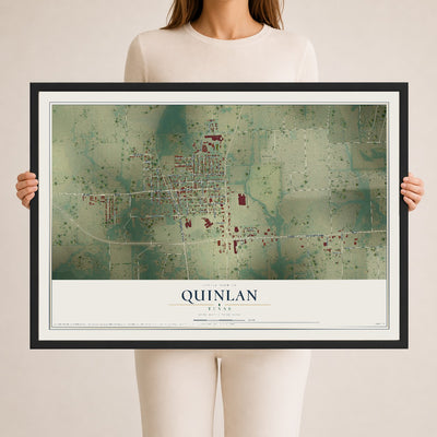 Map of Quinlan, Texas, 24 x 36 inch print in a black wood frame