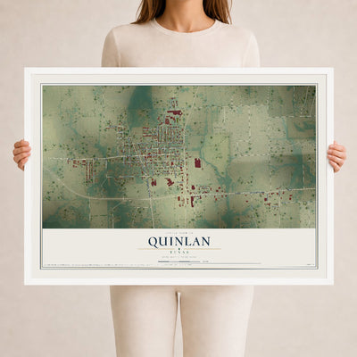 Map of Quinlan, Texas, 24 x 36 inch print in a white wood frame