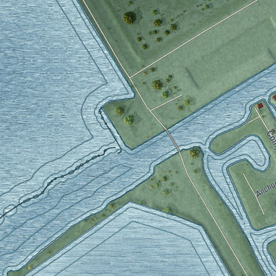 Close-up of the map of Quintana, Texas print showing street and building detail