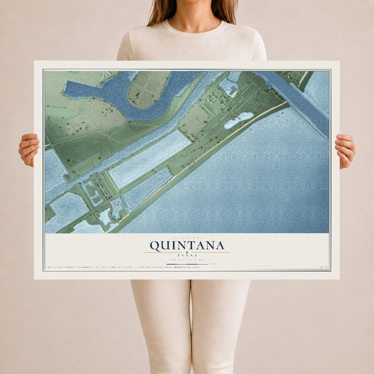 Map of Quintana, Texas, 24 x 36 inch unframed archival matte print
