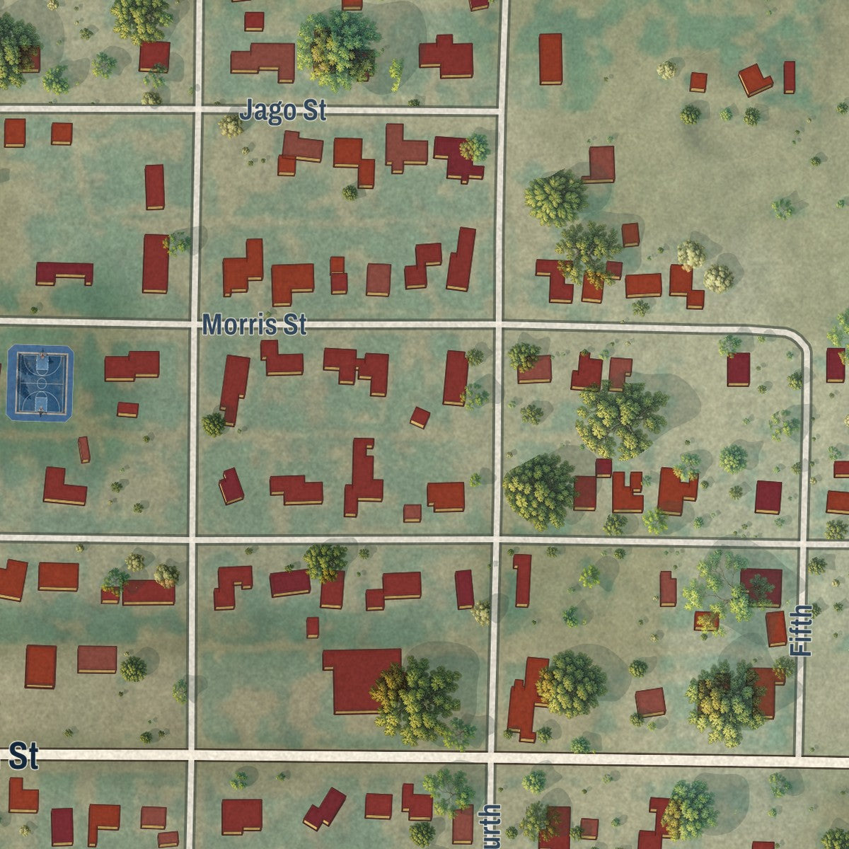 Close-up of the map of Quitaque, Texas print showing street and building detail