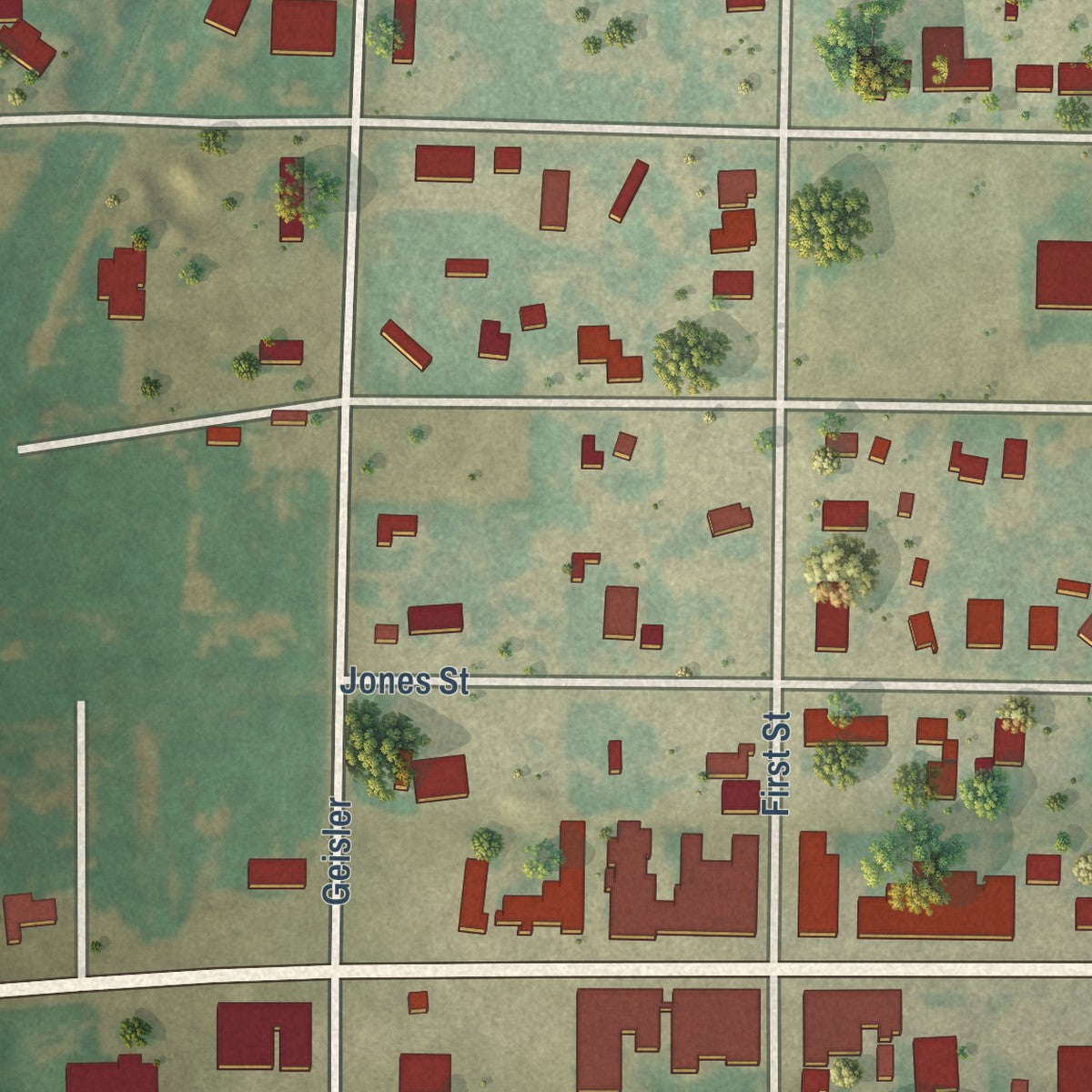 Second close-up of the map of Quitaque, Texas print showing more streets and buildings