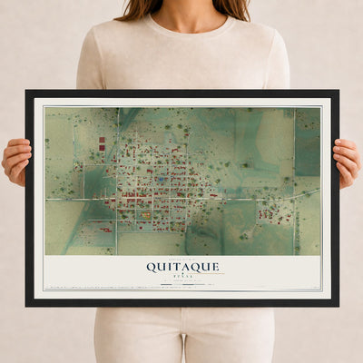 Map of Quitaque, Texas, 12 x 18 inch print in a black wood frame