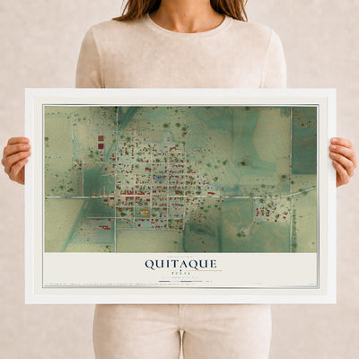 Map of Quitaque, Texas, 12 x 18 inch print in a white wood frame