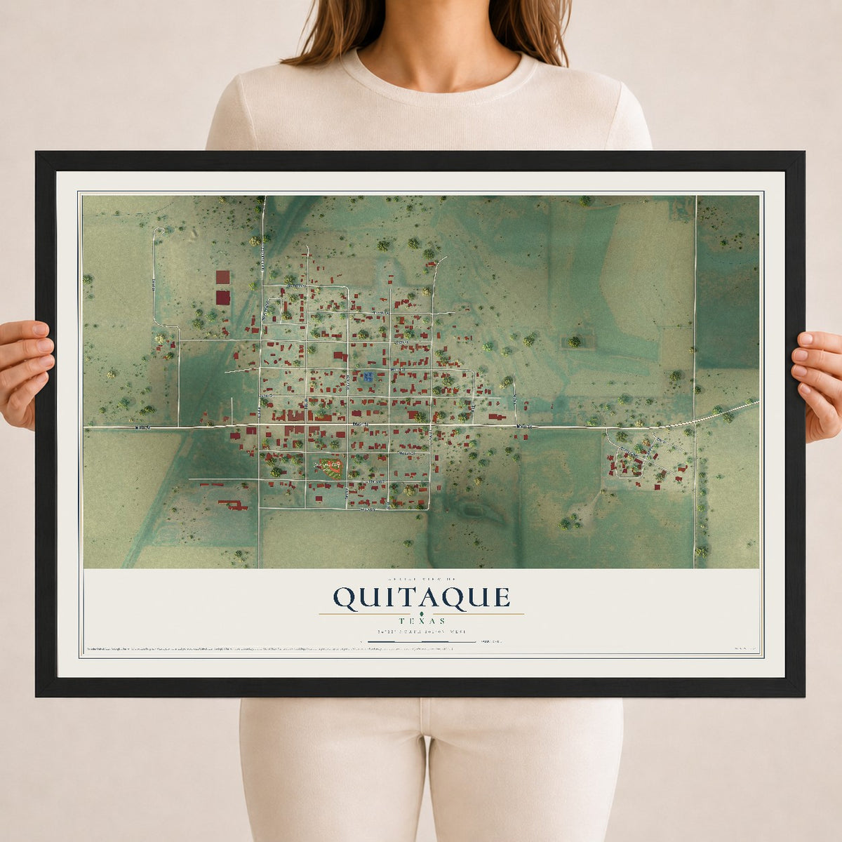 Map of Quitaque, Texas, 18 x 24 inch print in a black wood frame