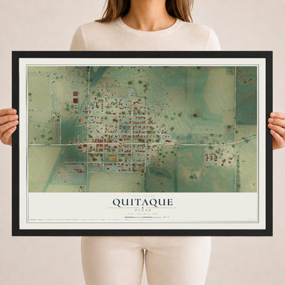 Map of Quitaque, Texas, 18 x 24 inch print in a black wood frame