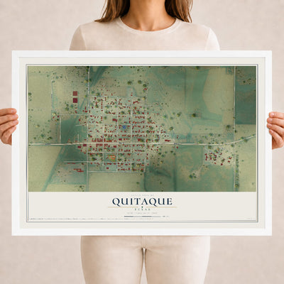 Map of Quitaque, Texas, 18 x 24 inch print in a white wood frame