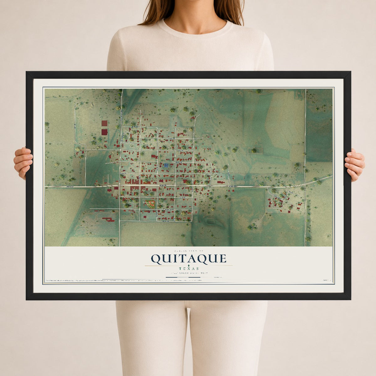 Map of Quitaque, Texas, 24 x 36 inch print in a black wood frame