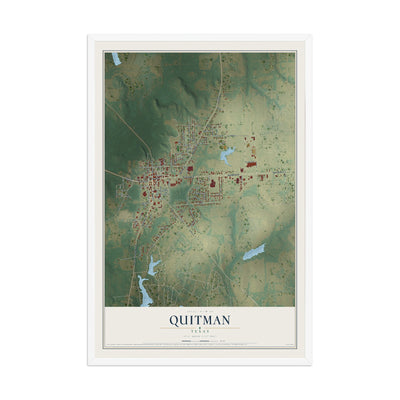 Map of Quitman, Texas, 12 x 18 inch print in a white wood frame