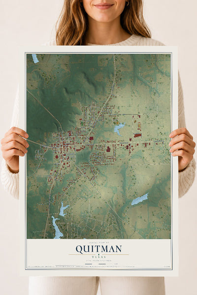 Map of Quitman, Texas, 18 x 24 inch unframed archival matte print