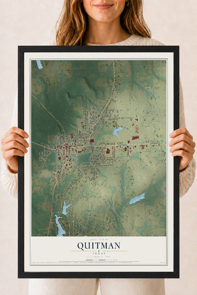 Map of Quitman, Texas, 18 x 24 inch print in a black wood frame