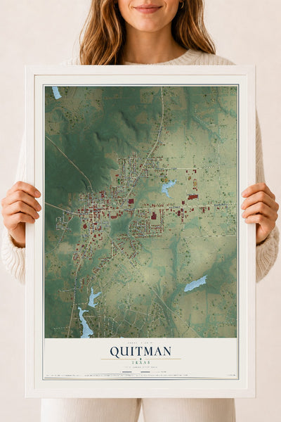Map of Quitman, Texas, 18 x 24 inch print in a white wood frame