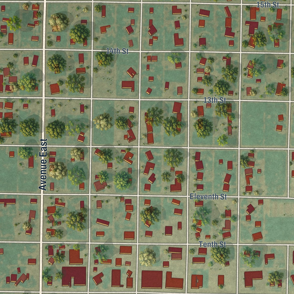 Close-up of the map of Ralls, Texas print showing street and building detail