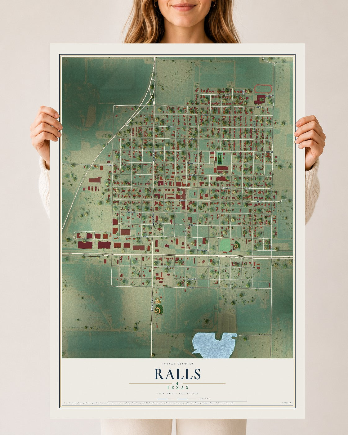 Map of Ralls, Texas, 24 x 36 inch unframed archival matte print