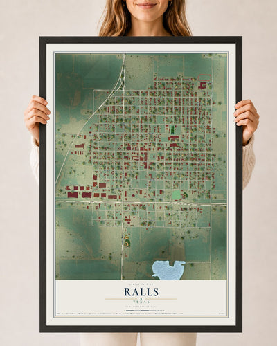 Map of Ralls, Texas, 24 x 36 inch print in a black wood frame
