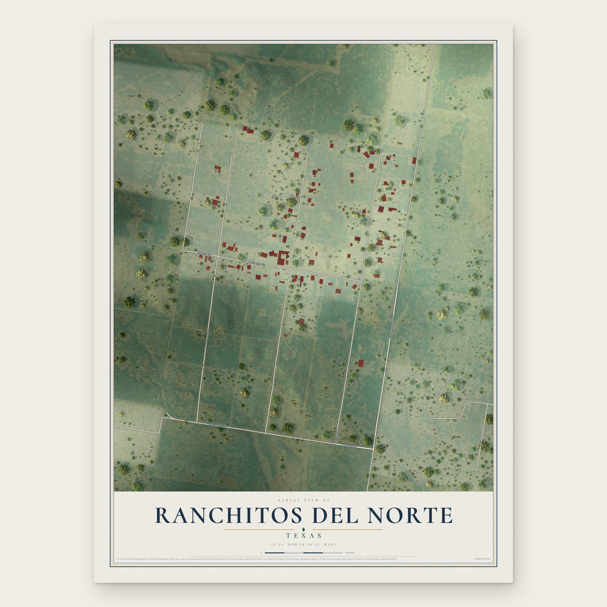 Ranchitos del Norte, Texas map print, the full design