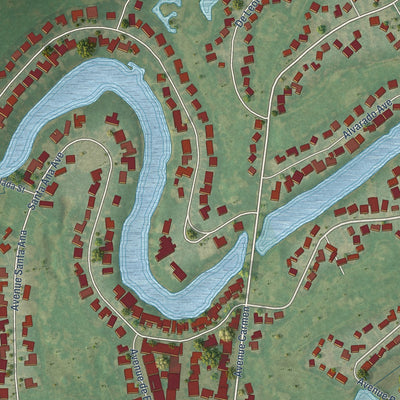 Close-up of the map of Rancho Viejo, Texas print showing street and building detail