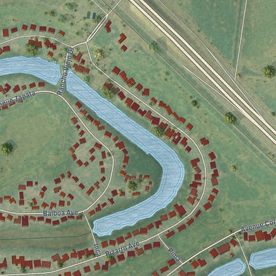 Second close-up of the map of Rancho Viejo, Texas print showing more streets and buildings