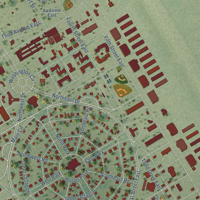 Close-up of the map of Randolph AFB, Texas print showing street and building detail