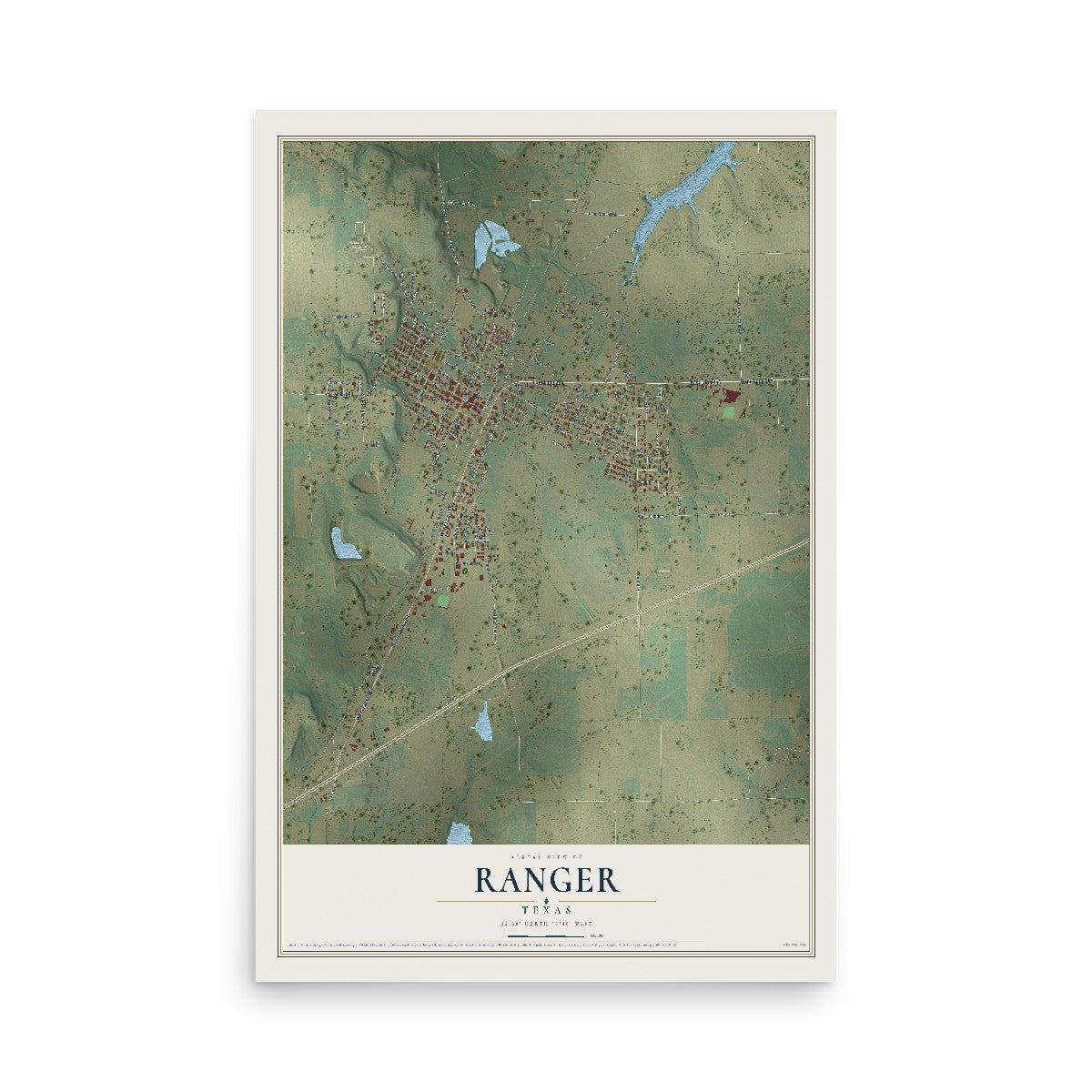 Map of Ranger, Texas, 12 x 18 inch unframed archival matte print