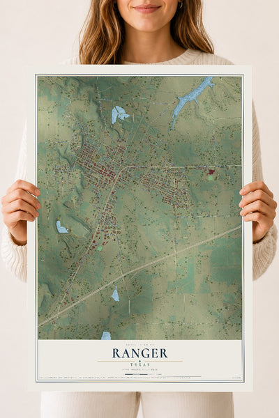 Map of Ranger, Texas, 18 x 24 inch unframed archival matte print