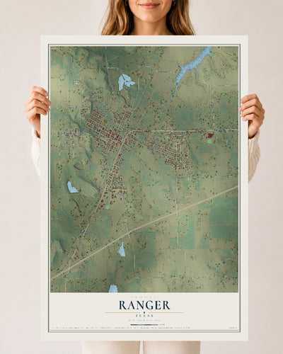 Map of Ranger, Texas, 24 x 36 inch unframed archival matte print