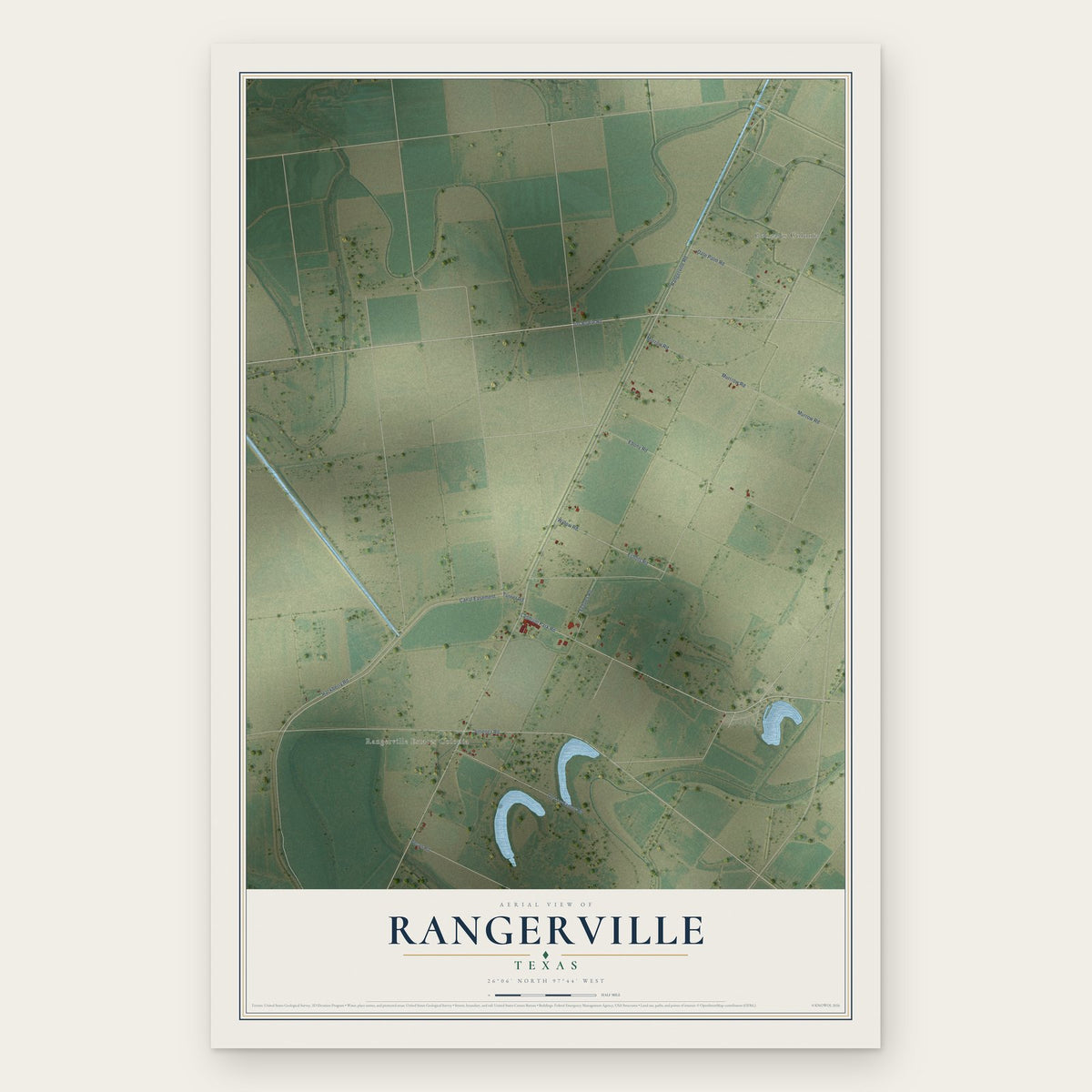Rangerville, Texas map print, the full design