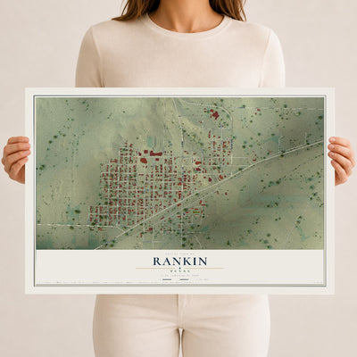 Map of Rankin, Texas, 12 x 18 inch unframed archival matte print