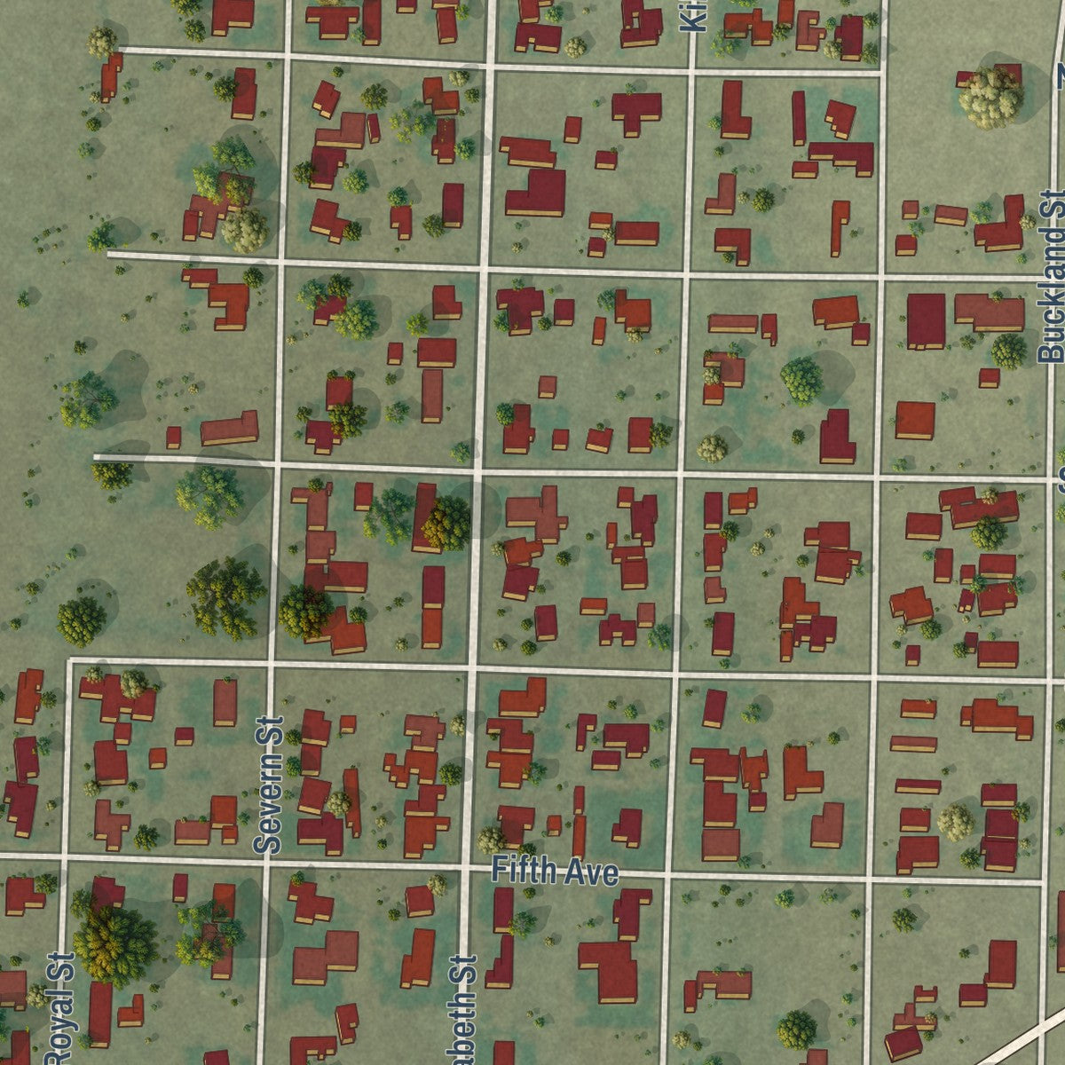 Close-up of the map of Rankin, Texas print showing street and building detail