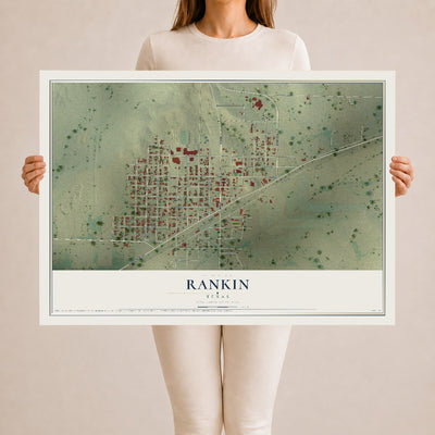Map of Rankin, Texas, 24 x 36 inch unframed archival matte print