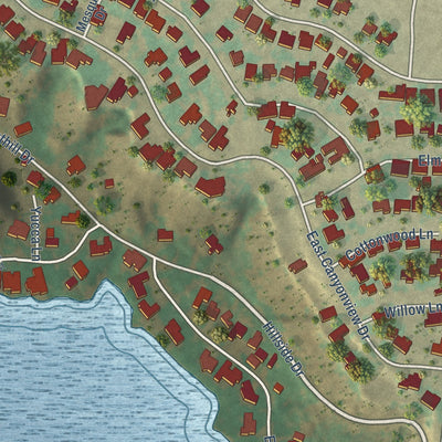 Second close-up of the map of Ransom Canyon, Texas print showing more streets and buildings