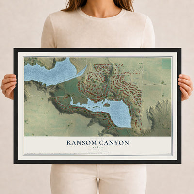 Map of Ransom Canyon, Texas, 12 x 18 inch print in a black wood frame