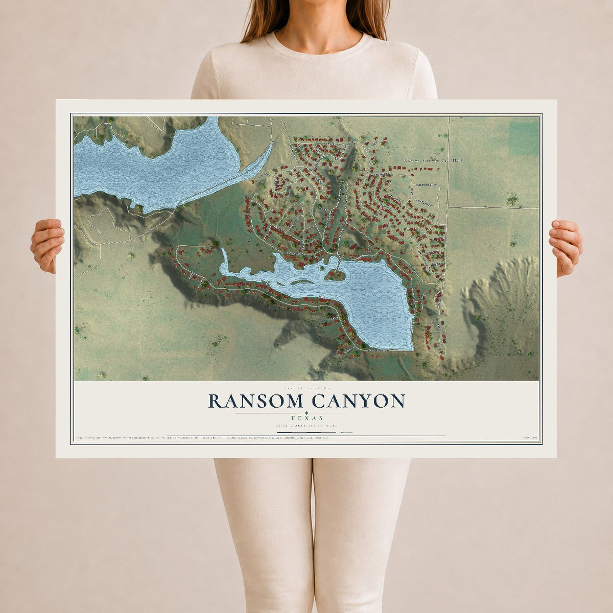 Map of Ransom Canyon, Texas, 24 x 36 inch unframed archival matte print