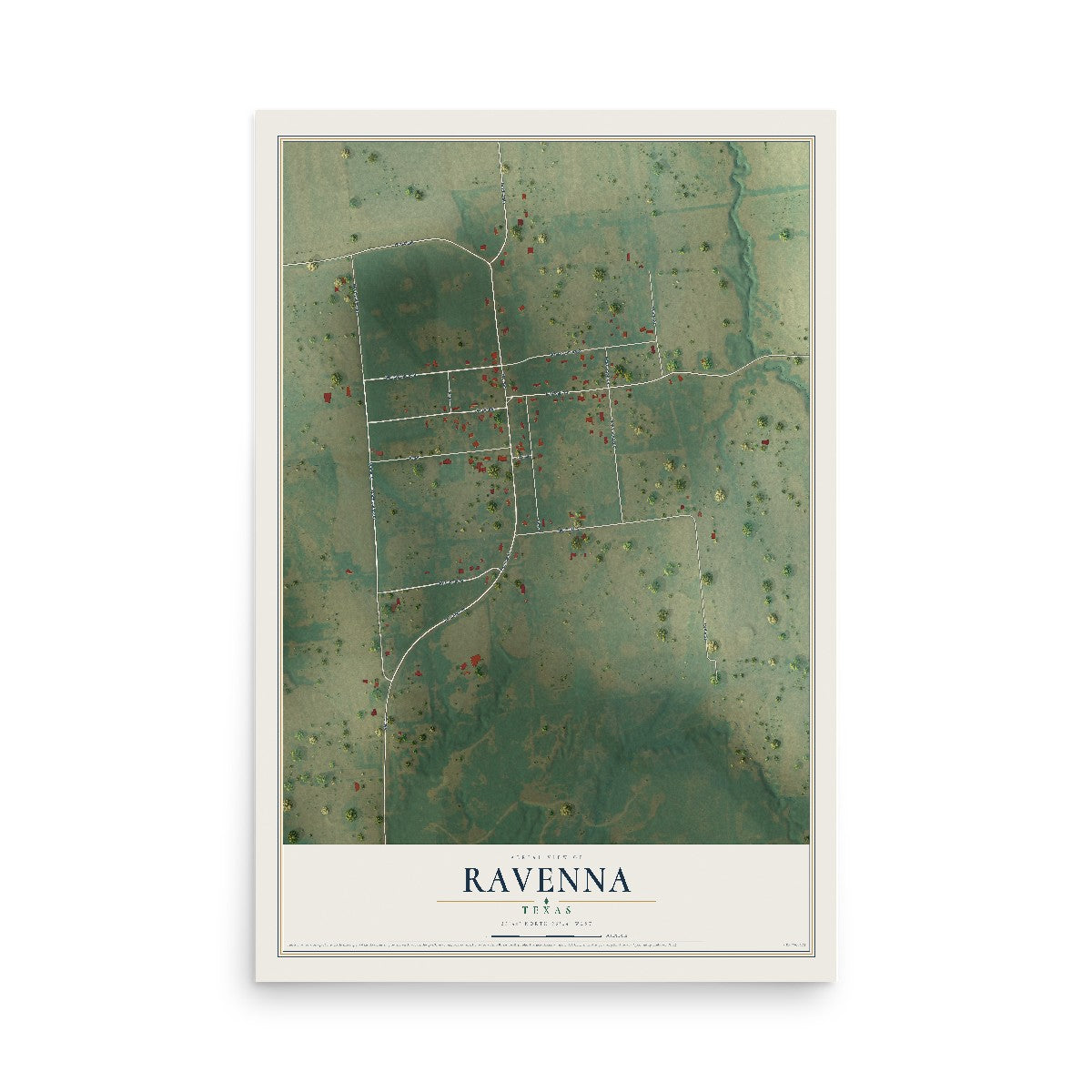 Map of Ravenna, Texas, 12 x 18 inch unframed archival matte print