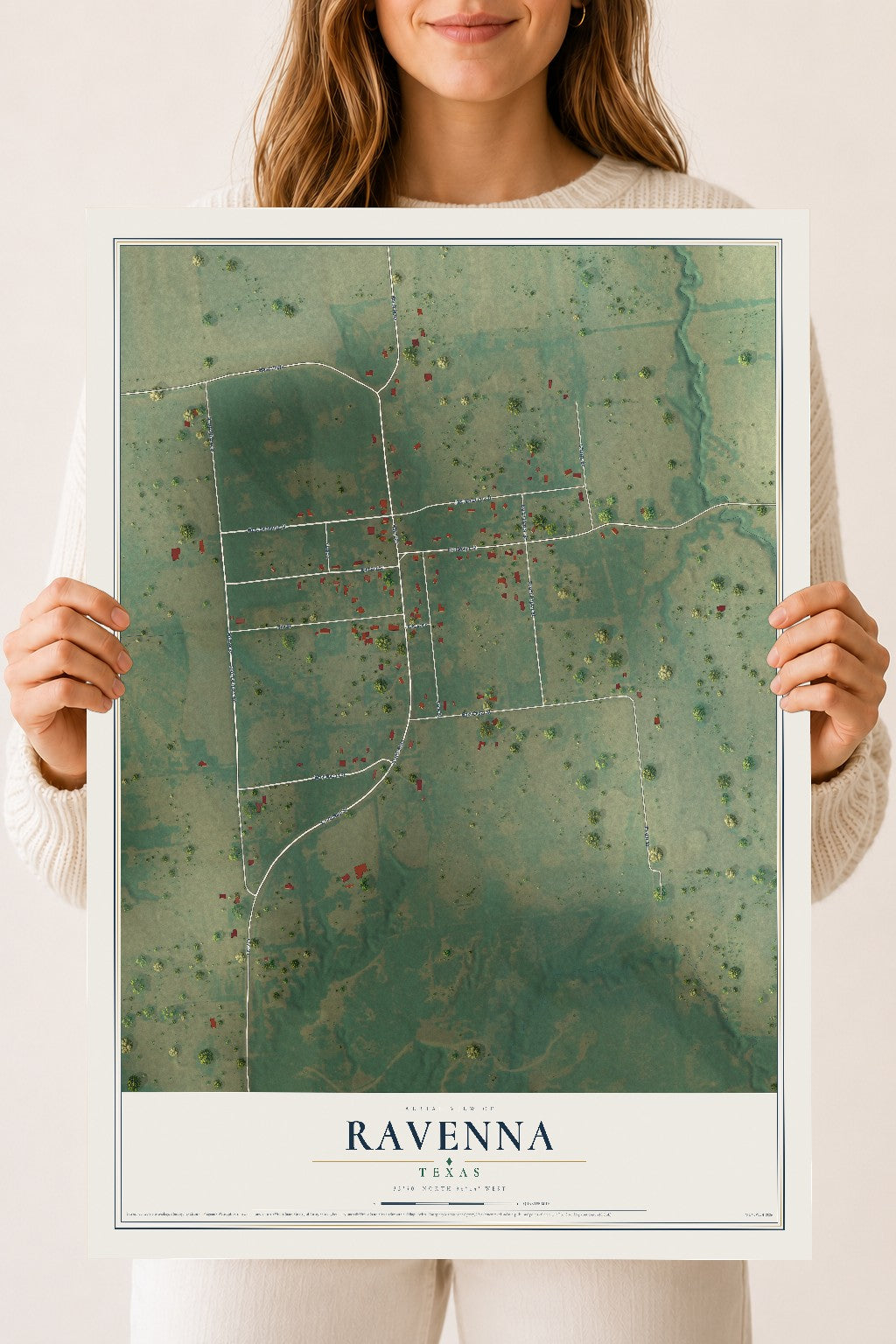 Map of Ravenna, Texas, 18 x 24 inch unframed archival matte print