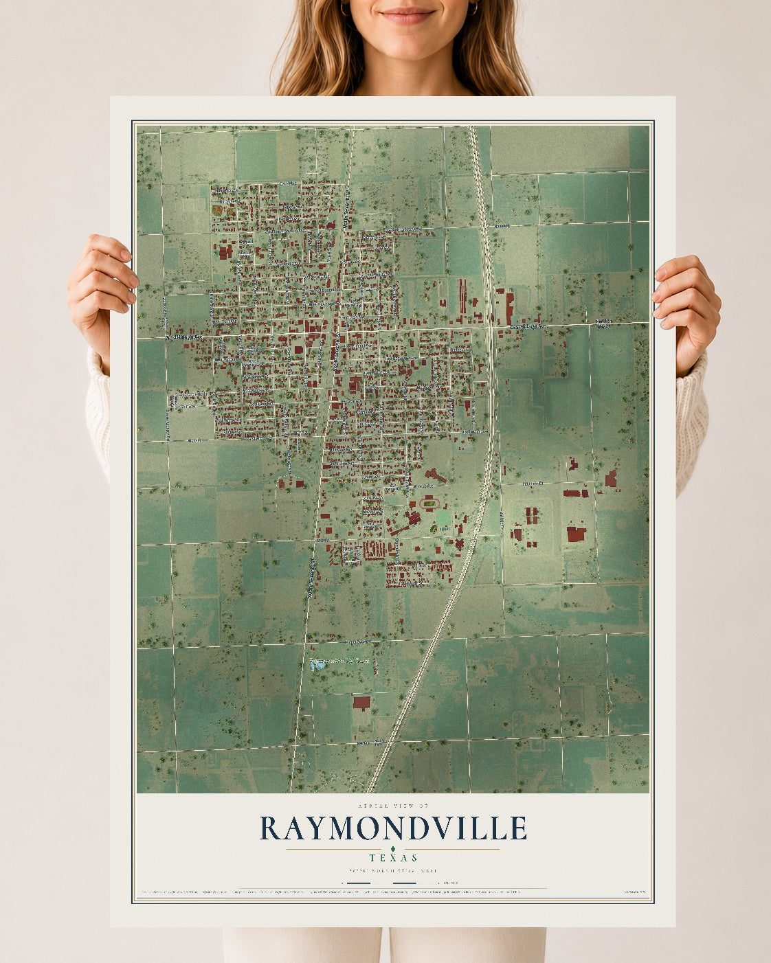 Map of Raymondville, Texas, 24 x 36 inch unframed archival matte print